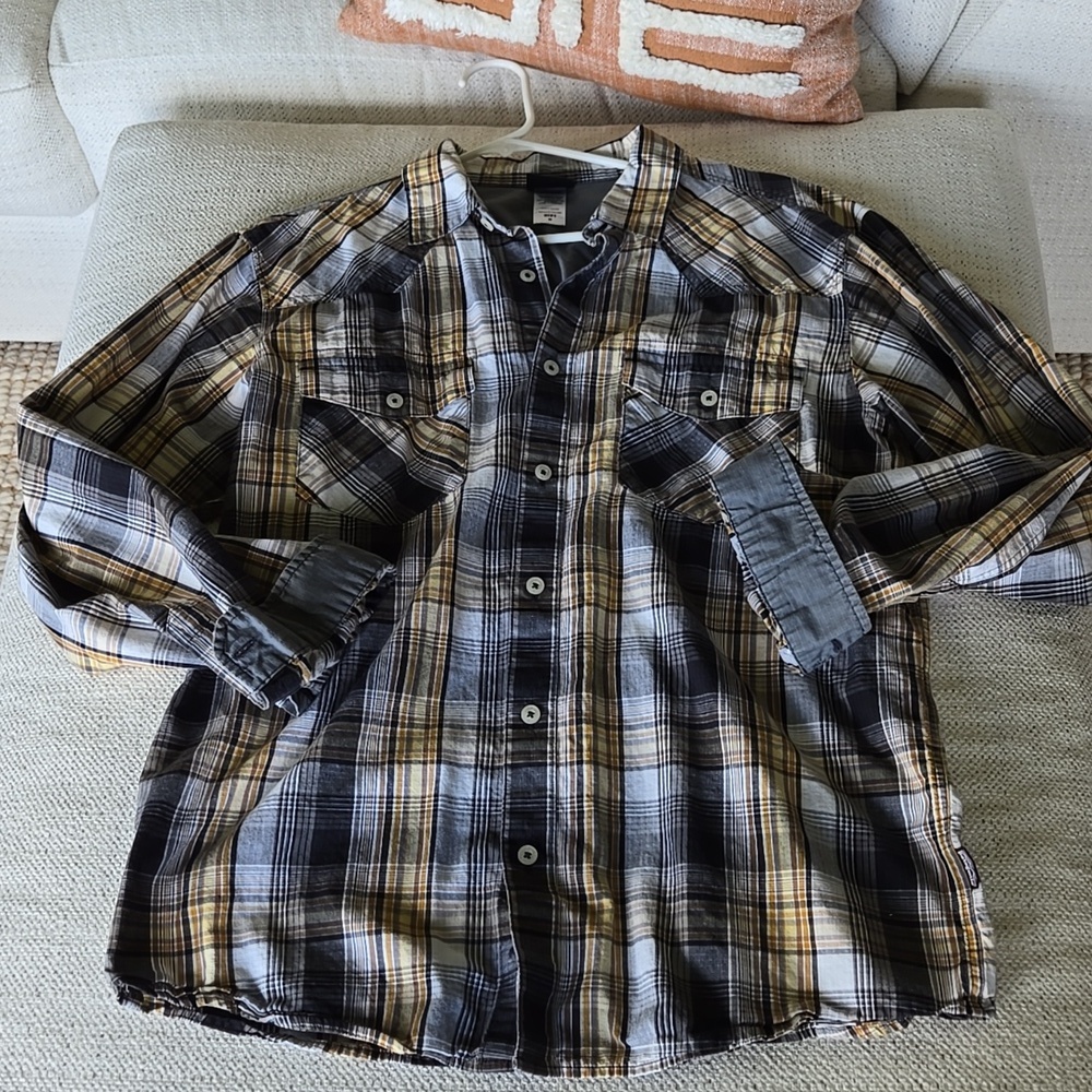 Men Patagonia organic cotton button up M EUC Western Festival Grunge Cert B Corp